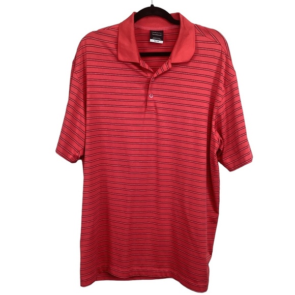 Men’s NIKE Dri-Fit Golf Striped Polo Coral striped Shirt Short Sleeve Size Large - Picture 1 of 10